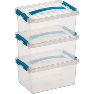 3x sunware q-line opberg box/opbergdoos - 6 liter - 30 x 20 x 14 cm - kunststof - transparant