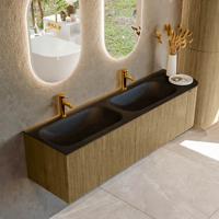 Badmeubel Mondiaz Kurve | 165 cm cm | Meubelkleur Dusk | Wastafelkleur Urban | Solid surface | Dubbel / Links spoelbak | 2 kraangaten
