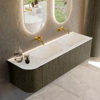 Badmeubel Mondiaz Kurve-Dlux | 155 cm cm | Meubelkleur Shadow | Wastafelkleur Opalo | Solid surface | Dubbel / Rechts spoelbak | Zonder kraangat(en)