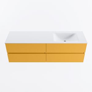 MONDIAZ VICA 160cm badmeubel onderkast Ocher 4 lades. Wastafel CLOUD rechts 1 kraangat, kleur Talc.