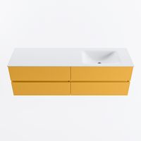 MONDIAZ VICA 160cm badmeubel onderkast Ocher 4 lades. Wastafel CLOUD rechts 1 kraangat, kleur Talc.