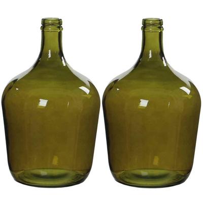 Mica Decorations Vaas Diego - 2x stuks - groen - gerecycled glas - 18 x 30 cm