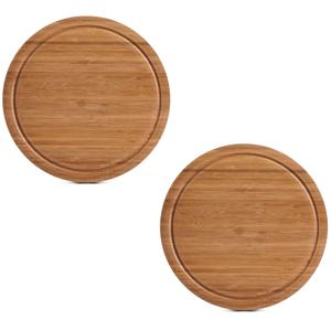 Zeller snijplank - 2x - met sap groef - bamboe hout - rond - Dia 25 cm - serveerplank