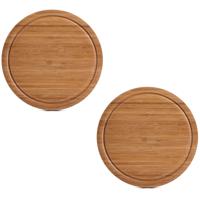 Zeller snijplank - 2x - met sap groef - bamboe hout - rond - Dia 25 cm - serveerplank