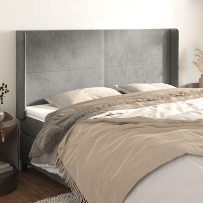 Hoofdbord met randen 163x16x118/128 cm fluweel lichtgrijs