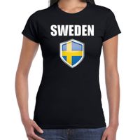 Zweden landen supporter t-shirt met Zweedse vlag schild zwart dames 2XL  -