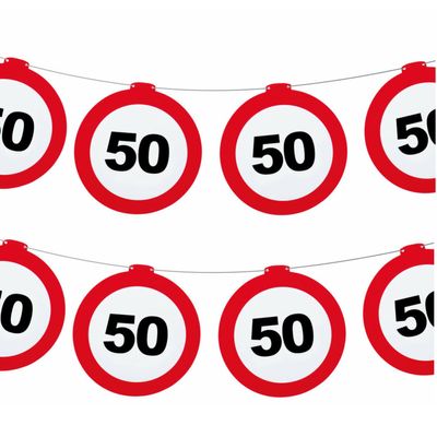 Verjaardag feestslinger 50 jaar - 2x - papier - verkeersborden - 120 x 21 cm - Abraham/Sarah