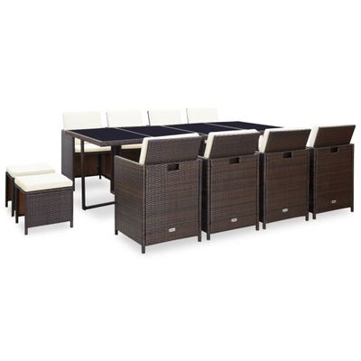 vidaXL 13-delige Tuinset met kussens poly rattan bruin