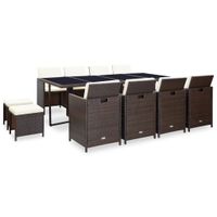 vidaXL 13-delige Tuinset met kussens poly rattan bruin - thumbnail