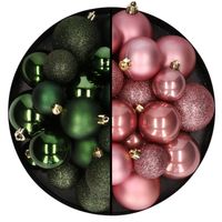 Kerstballen 60x stuks - mix donkergroen/oudroze - 4-5-6 cm - kunststof - Kerstbal - thumbnail