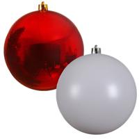 2x stuks grote kerstballen van 20 cm glans van kunststof wit en rood - Kerstbal