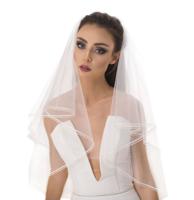 Retro Wedding Korte Sluier met Decoratieve Rand Wit