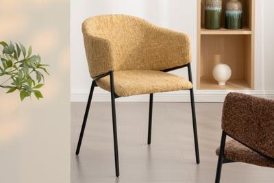 Design Stoel NOBLESSE Mosterdgeel Chenille Zwart Metalen Onderstel - 47580