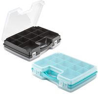 Forte Plastics - 2x Opberg vakjes doos/Sorteerbox - 21-vaks kunststof - 28 x 21 x 6 cm - zwart/blauw