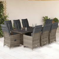 9-delige Bistroset met kussens poly rattan grijs