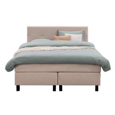 Leen Bakker - Boxspring Liv Geblokt - 140x200 Cm - Vierkante Poot - Stof - Beige