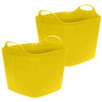 Flexibele emmer - 2x - geel - 15 liter - kunststof - vierkant - 30 x 29 cm