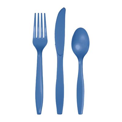 Blauw plastic party bestek set 72 delig