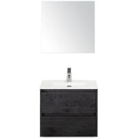 Dante Badmeubelset 60 cm - Black Oak - Keramische Wastafel Wit Cover met Spiegel
