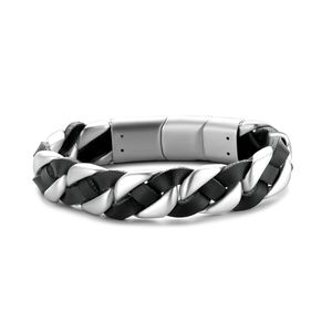 Frank 1967 7FB 0344 Armband staal/leder zwart 21 cm