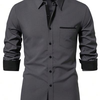 Bon&Bon Men's Dark Grey Long Sleeve Pocket Casual Shirt | Regular Fit Dark Grey / XXL