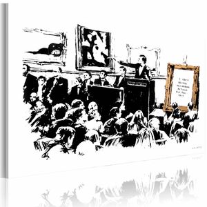 Schilderij - Banksy - Morons, Zwart-Wit , wanddecoratie , premium print op canvas