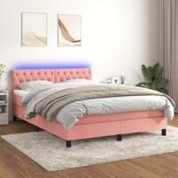 Boxspring met matras en LED fluweel roze 140x190 cm