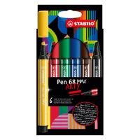 STABILO Pen 68 MAX ARTY Viltstift Met Dikke Beitelpuntetui 6 Kleuren