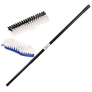 3-Delige kunststof schrobborstel set zwart/wit/blauw met telescoopsteel 130 cm