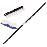 3-Delige kunststof schrobborstel set zwart/wit/blauw met telescoopsteel 130 cm