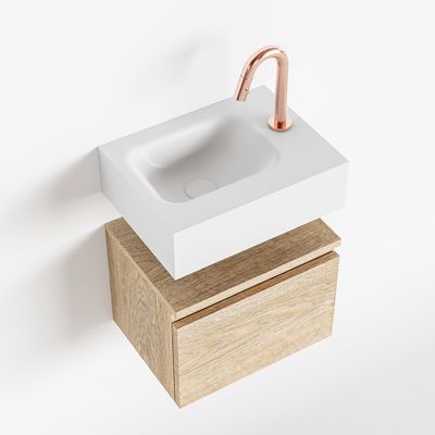 Toiletmeubel Mondiaz Andor | 40 cm | Meubelkleur Washed oak | Lex vrijhangend wastafel Talc Links | 1 kraangat