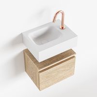 Toiletmeubel Mondiaz Andor | 40 cm | Meubelkleur Washed oak | Lex vrijhangend wastafel Talc Links | 1 kraangat Toiletmeubel Mondiaz Andor | 40 cm | Meubelkleur Washed oak | Lex vrijhangend wastafel Talc Links | 1 kraangat