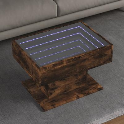Salontafel met LED 70x50x45 cm bewerkt hout gerookt eikenkleur