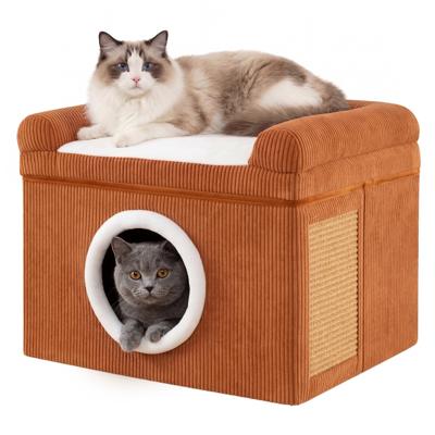 Binnenkattenmand met Gezellig Kattenbed in Appartementstijl en Opvouwbaar Huisdierenhuisje-Bruin