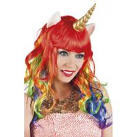 Regenboog verkleedpruik met pony en krullen - Dames - volwassenen - carnaval - thumbnail