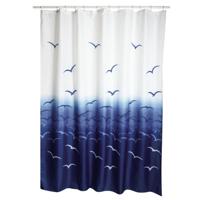 Douchegordijn - wit/blauw - vogels print - Polyester - 180 x 200 cm - wasbaar