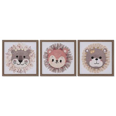Canvas Home ESPRIT Wit Natuurlijk Kinderen dieren 30 x 2,6 x 30 cm (3 Stuks)
