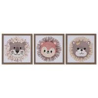 Canvas Home ESPRIT Wit Natuurlijk Kinderen dieren 30 x 2,6 x 30 cm (3 Stuks)
