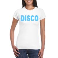 Verkleed T-shirt voor dames - disco - wit - blauw glitter - jaren 70/80 - carnaval/themafeest - thumbnail