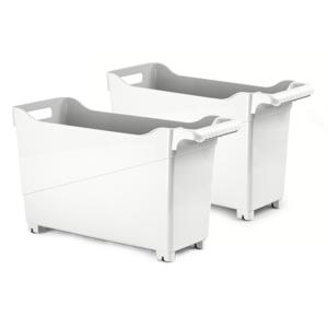 Opslag/opberg trolley container - 2x - ivoor wit - op wieltjes - L45 x B17 x H29 cm - kunststof