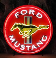 Ford Mustang Neon Verlichting Gele Paard 65 x 65 cm - thumbnail