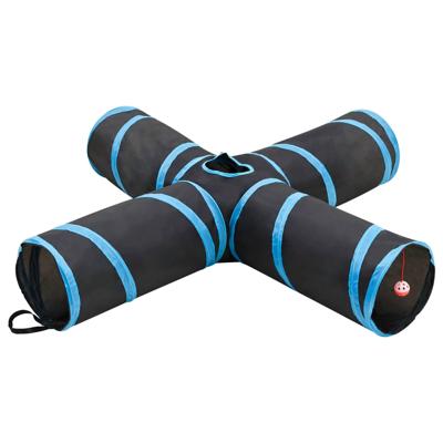 VidaXL Kattentunnel 4-voudig 132 cm polyester zwart en blauw
