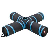 VidaXL Kattentunnel 4-voudig 132 cm polyester zwart en blauw