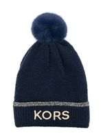 Michael Kors Kids embroidered-logo pompom beanie - Bleu