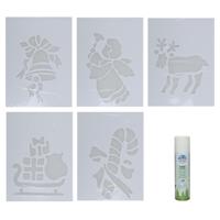 Kerst sfeer raamsjablonen met ECO spuitsneeuw - 5x stuks - 22 x 35 cm - raamdecoratie
