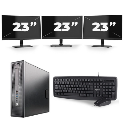 HP EliteDesk 800 G1 SFF - Intel Core i5-4e Generatie - 8GB RAM - 256GB SSD - Windows 10 + 3x 23 inch Monitor