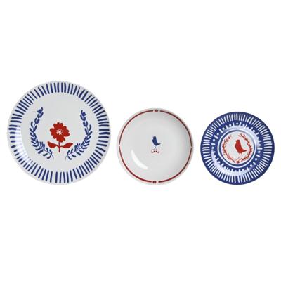 Serviesset DKD Home Decor Blauw Wit Rood Porselein Mediterrane 18 Onderdelen 27 x 27 x 3 cm (2 Stuks)