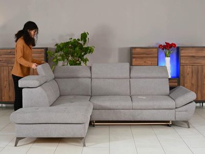 Converteerbare hoekbank ARCHOR hoek met longchair links stof zilver Converteerbare hoekbank ARCHOR hoek met longchair links stof zilver