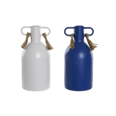 Vaas DKD Home Decor Metaal Wit Marineblauw (9 x 9 x 19 cm) (2 Stuks)