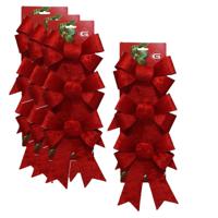 Kerstornamenten strikken - 12x st - velvet rood - 15 x 24 cm - kerstboomstrikjes